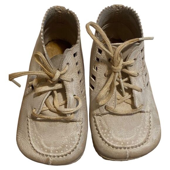 Vintage 1950s White Blucher Baby Shoes by JC Penny Co Leather Size 0 W/ Box - Picture 9 of 13